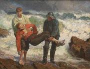 Laurits Tuxen The Drowned is braught on shore oil on canvas